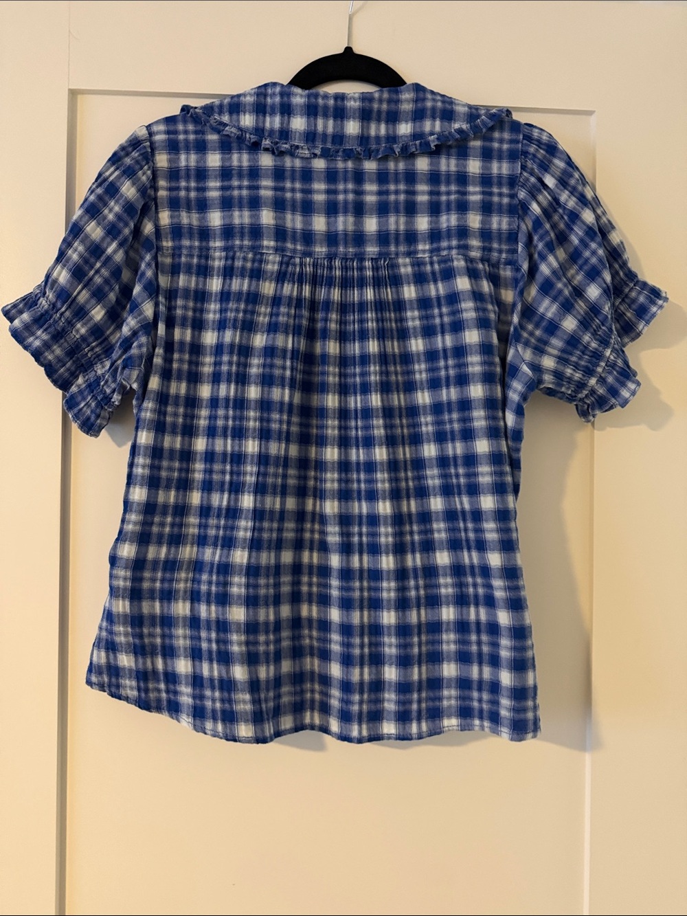 Pilcro Blue Plaid Button-Down Shirt with Peter Pan Collar. Kiera - Picture 3 of 6